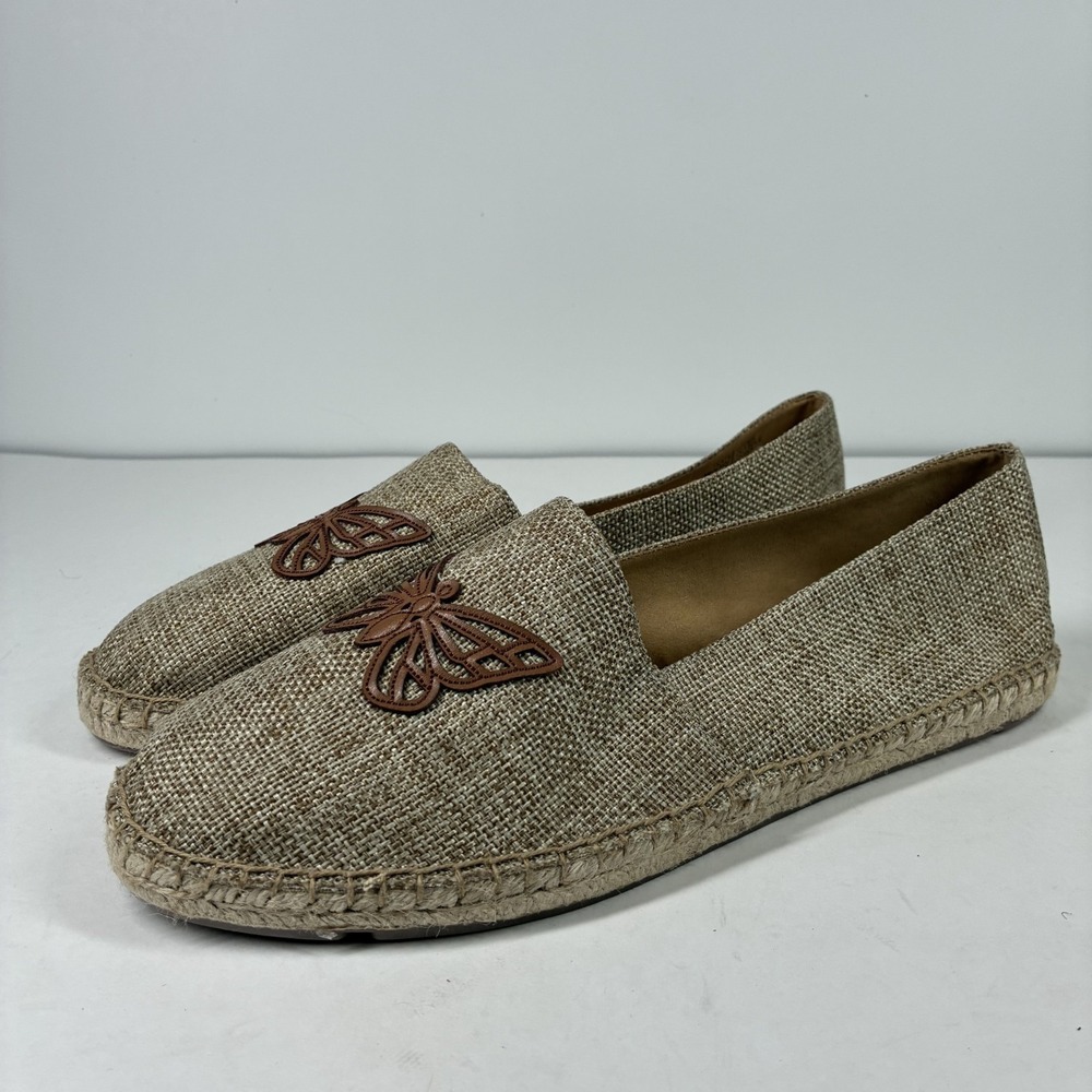 Talbots Izzy Women's US 11M Tan Canvas Woven Butterfly Espadrille Slip-On Flats